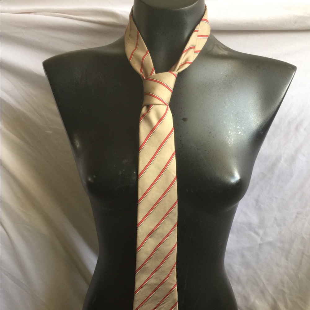 Christian Dior All Silk Striped Beige Tie Paris NY - Picture 2 of 4